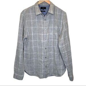 Vince men’s Windowpane gray collared cotton casual Button-Down Shirt size medium